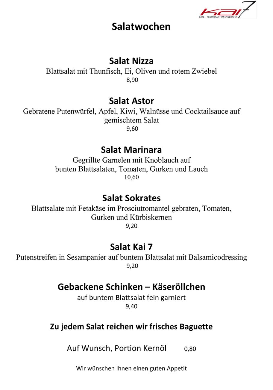 KAI 7 CafeRestaurant im Ennshafen Speisen & Getränke